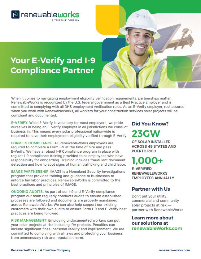 RenewableWorks E-Verify and Compliance Information Sheet