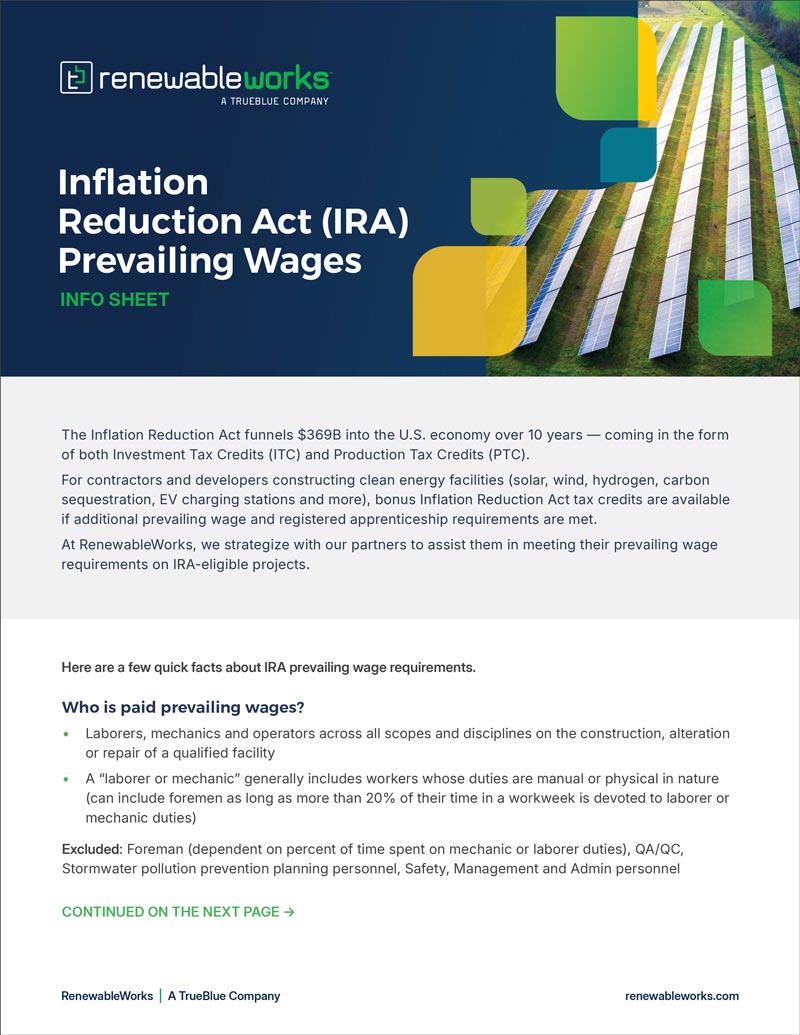 Preview image of the Prevailing Wage info sheet